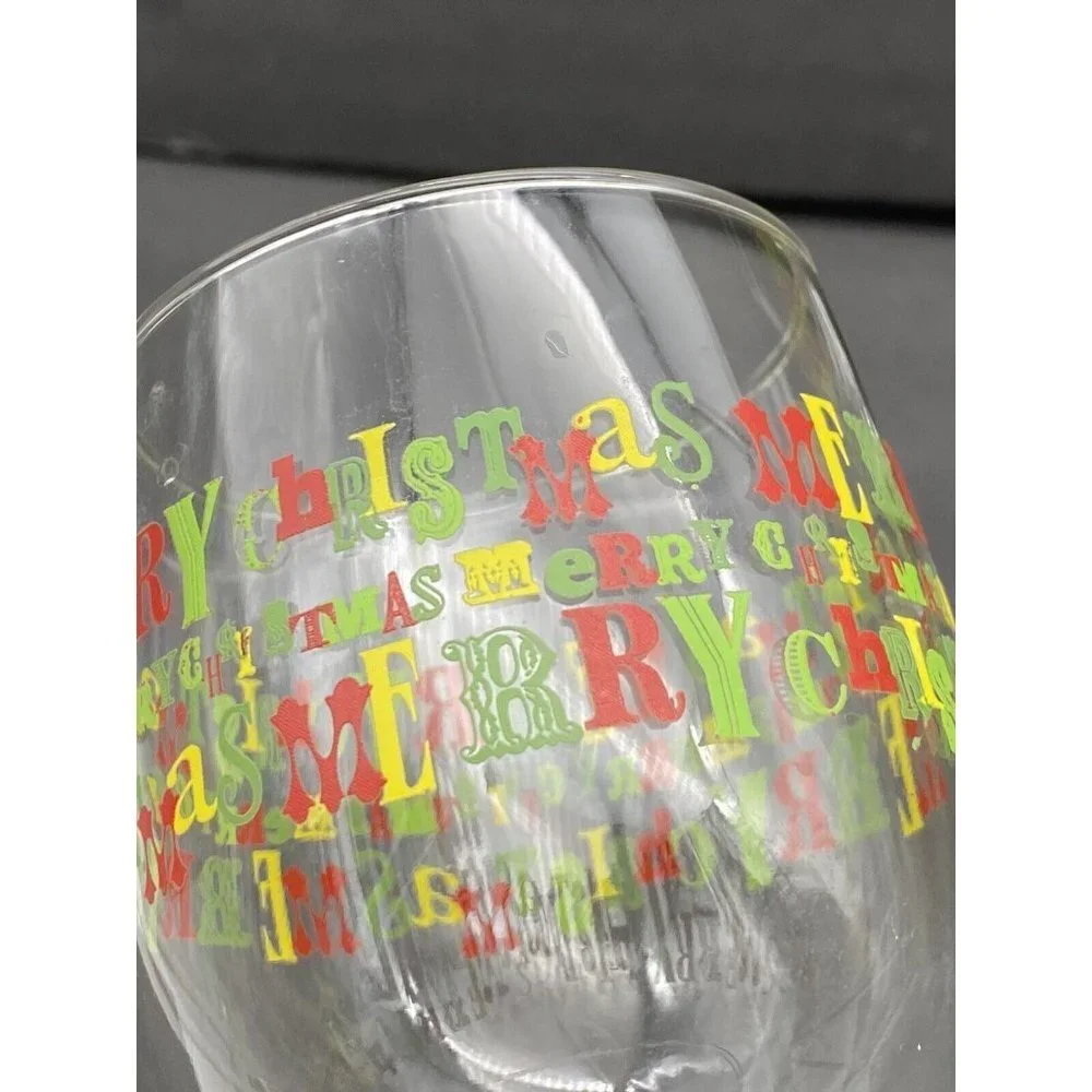 VTG Y2K Merry Christmas Libbey Wine Glasses Lot of 2 Holiday Barware‎ Red Green